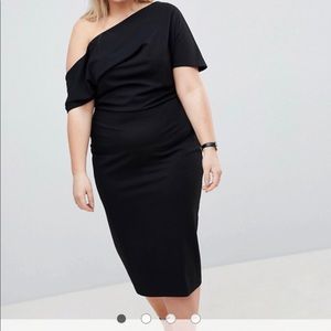 ASOS DESIGN Curve pleated shoulder pencil dress